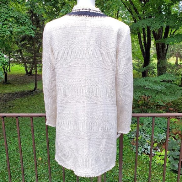 Chico’s Cream/Black Textured Open Front  longline Jacket Cotton Size 2/L - Picture 3 of 5